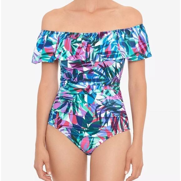 Swim Solutions Waist Minimizer Tropical Print One piece Swimsuit NWT Size 18 - Picture 1 of 10